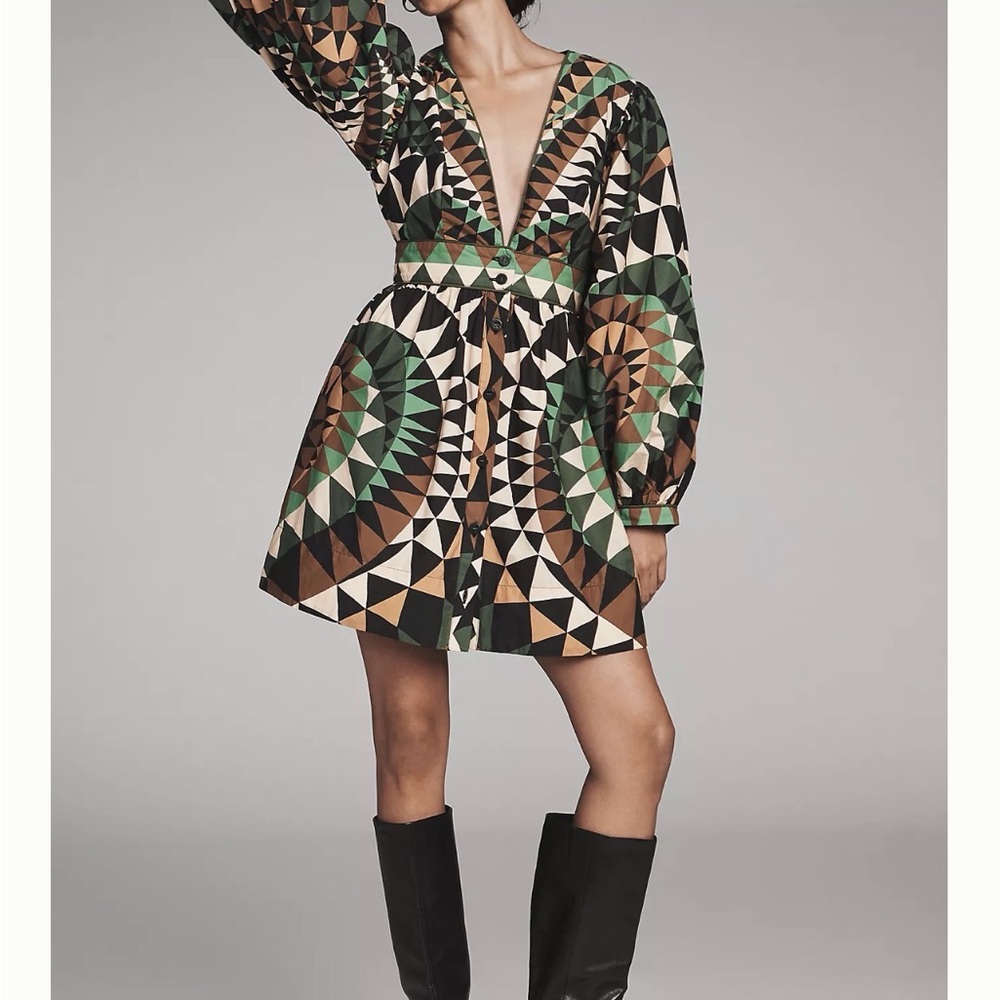 NWT Farm Rio Deco Long Sleeve Mini Dress